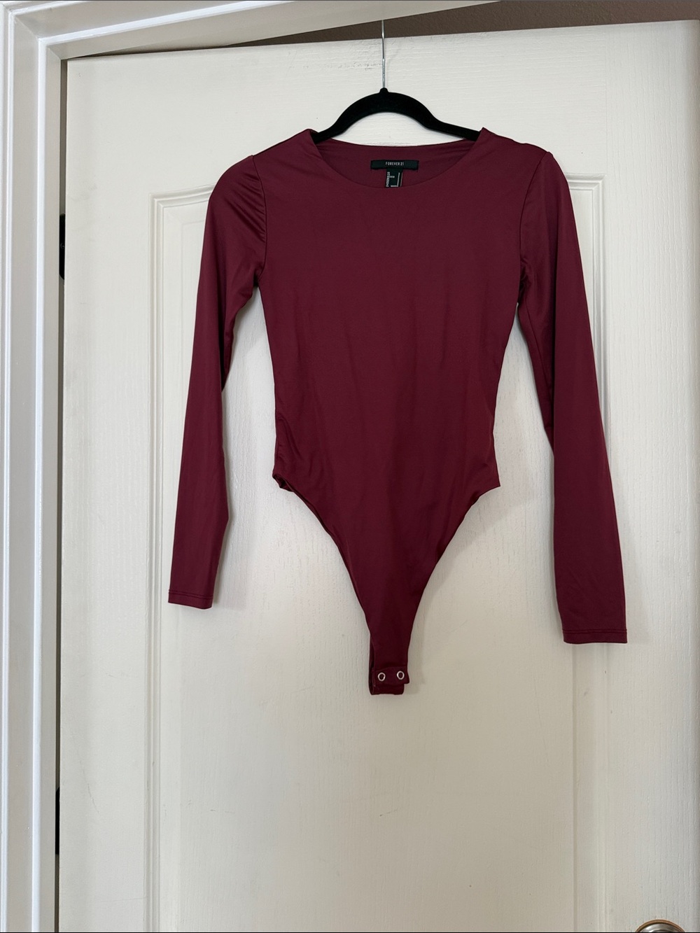 Forever 21 Maroon Long-Sleeve Scoop-Neck Bodysuit
